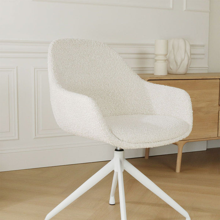 Nolon Nola-Mae Eetkamerstoel Bouclé Beige - Draaibaar Wit Onderstel