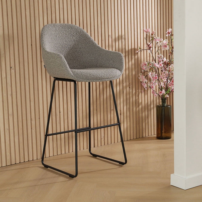 Nolon Nino-Mae Barkruk Bouclé Taupe - met Armleuning - Zwart - 75 cm