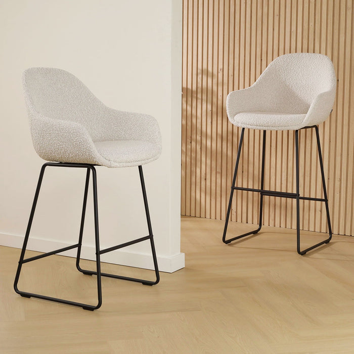 Nolon Nino-Mae Barkruk Bouclé Beige - met Armleuning - Zwart - 75 cm