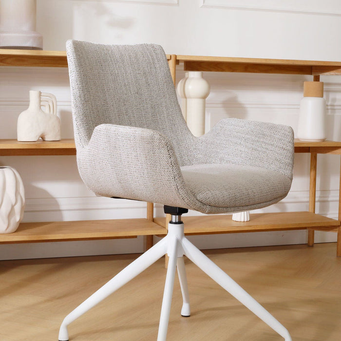 Nolon Nola-Eef Eetkamerstoel Beige Gemêleerd - Draaibaar Wit Onderstel
