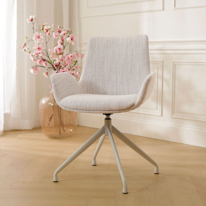 Nolon Nola-Eef Eetkamerstoel Beige Gemêleerd - Draaibaar Wit Onderstel