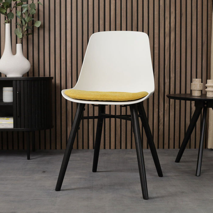 Nolon Nena-Liv Eetkamerstoel Wit - Okergeel - Zwarte Houten Poten