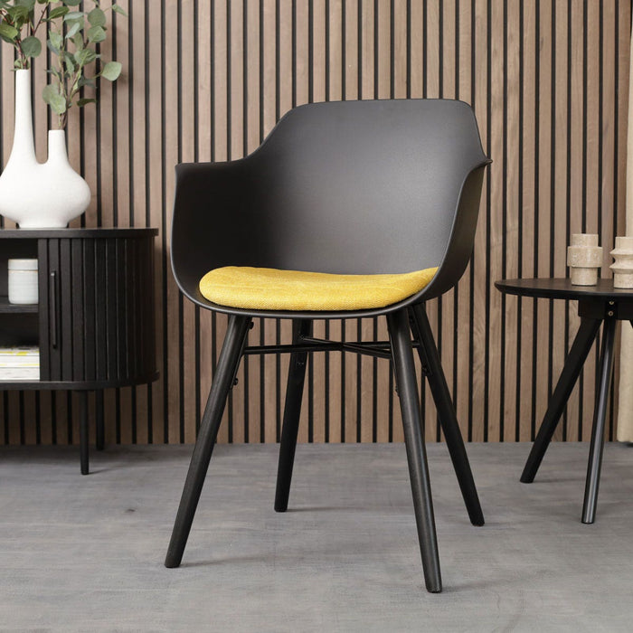 Nolon Nena-Liz Eetkamerstoel Zwart - Okergeel - Zwarte Houten Poten