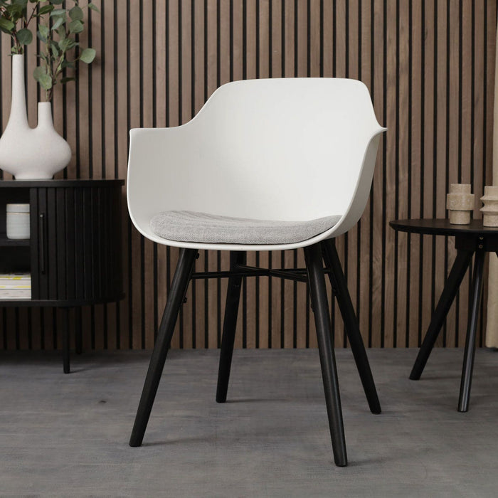Nolon Nena-Liz Eetkamerstoel Wit - Lichtgrijs - Zwarte Houten Poten