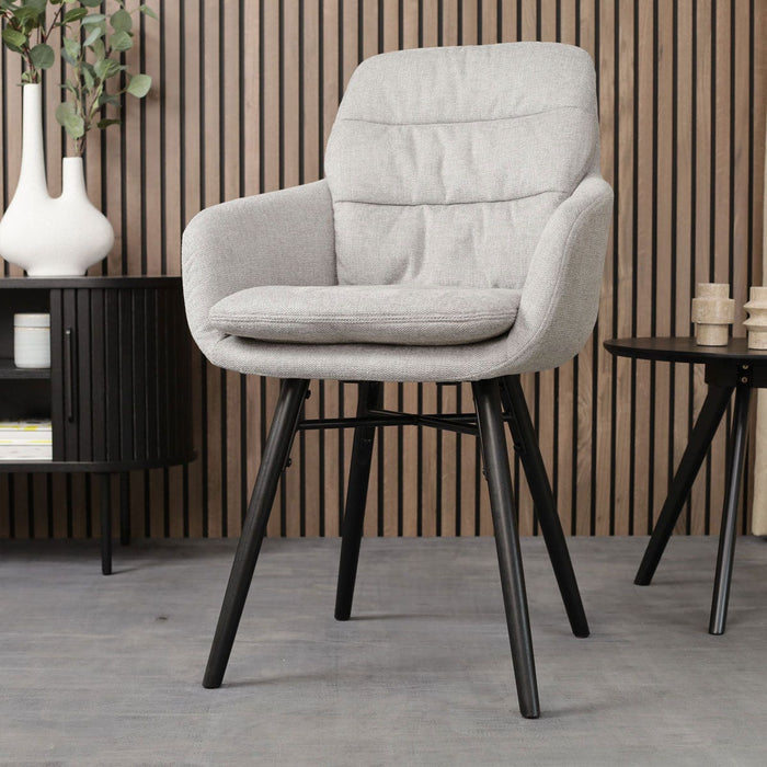 Nolon Nena-Mia Eetkamerstoel Grijs - Armleuning - Zwarte Houten Poten