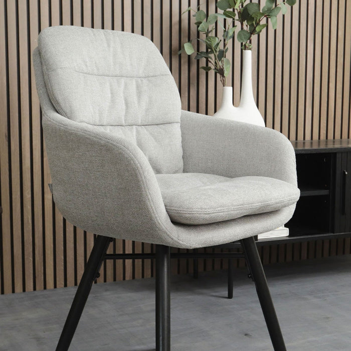 Nolon Nena-Mia Eetkamerstoel Grijs - Armleuning - Zwarte Houten Poten