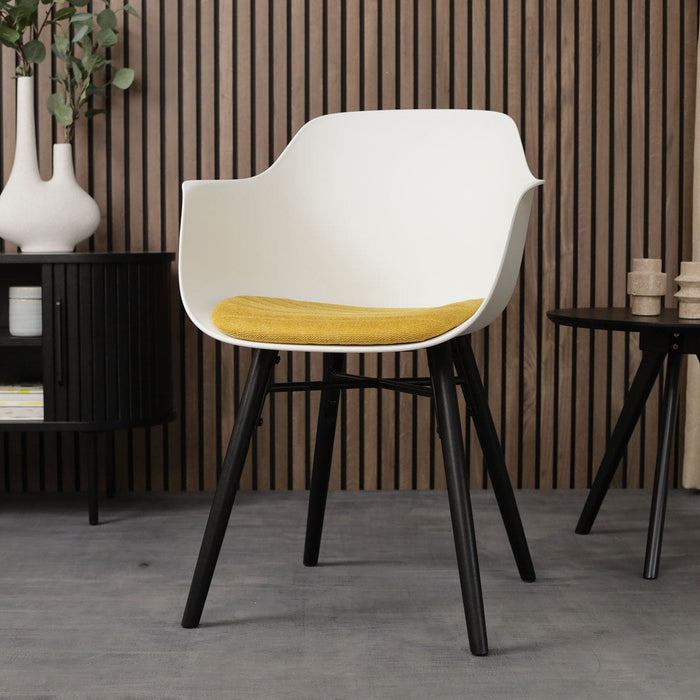 Nolon Nena-Liz Eetkamerstoel Wit - Okergeel - Zwarte Houten Poten