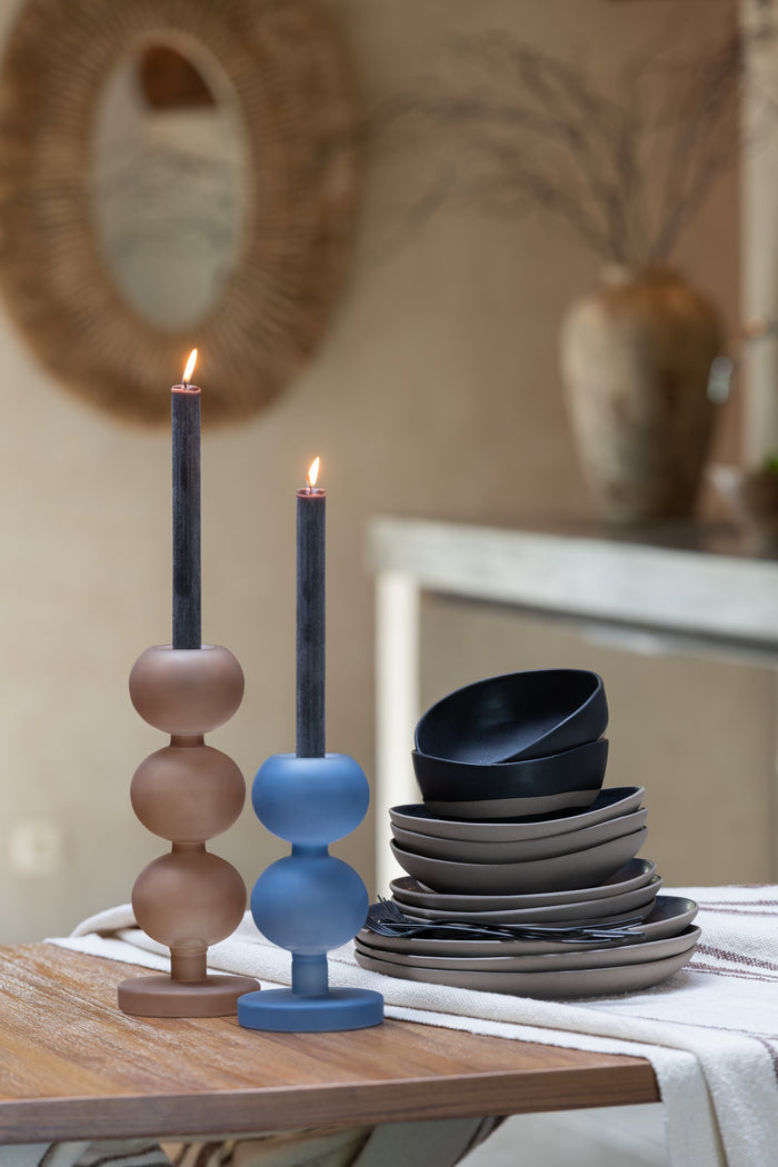 J-Line kandelaar Malik - glas - blauw - set van 2