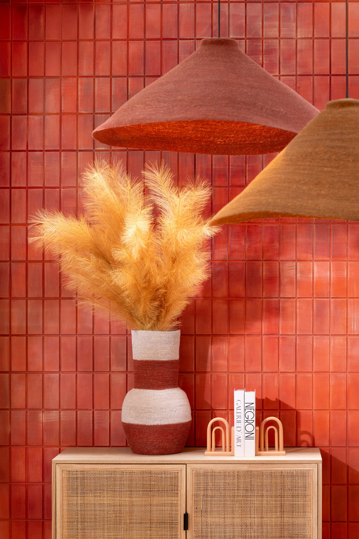 J-Line vaas Strepen - zeegras - naturel|terracotta - 52 cm hoog