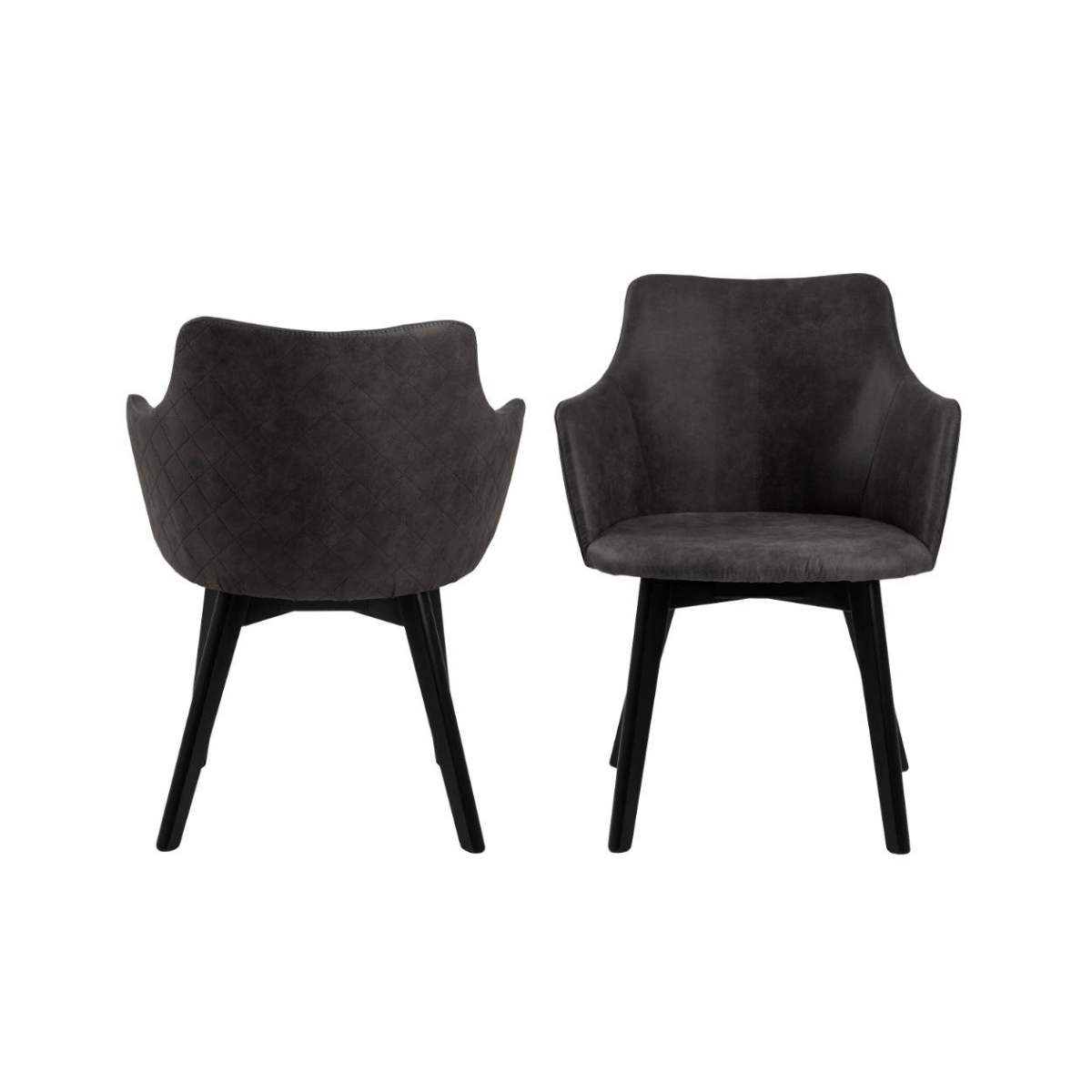 Vanua Eetkamerstoel - Set Van 2 - Antraciet Met Mat Zwarte Poten