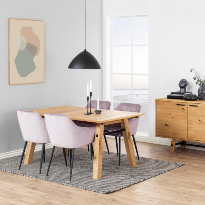 Moala Eetkamerstoel - Set Van 2 - Fluweel Roze Met Mat Zwarte Poten