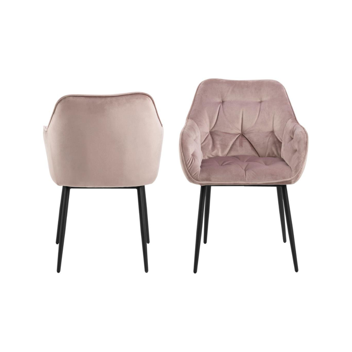 Moala Eetkamerstoel - Set Van 2 - Fluweel Roze Met Mat Zwarte Poten