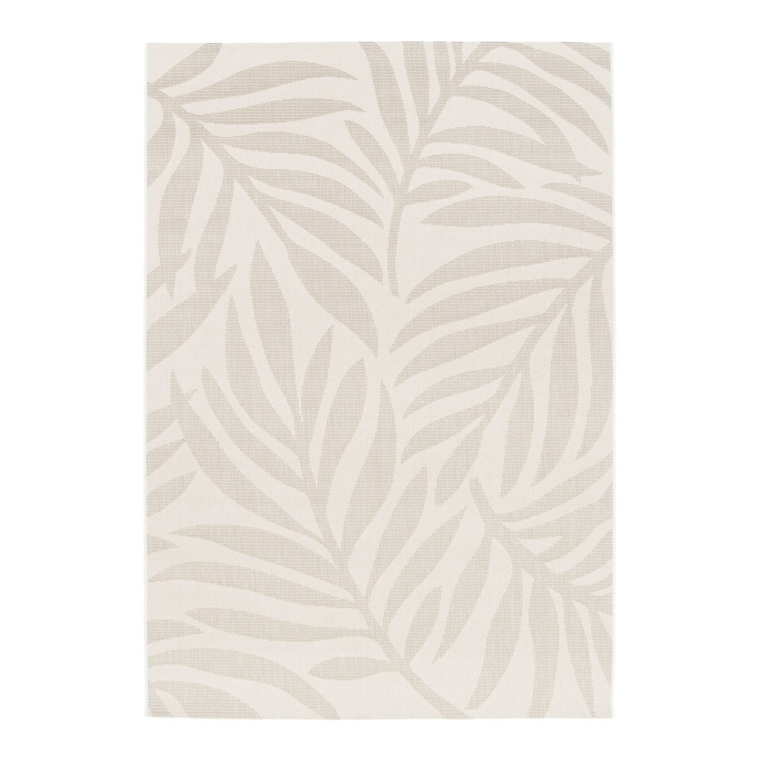 sweeek - Binnen-|buitentapijt met plant motief, crème en beige