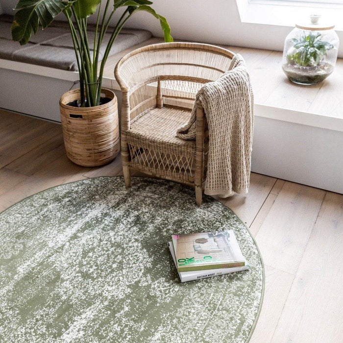 Vintage Vloerkleed Bloom rond - Groen - EVA Interior - 100 x 100 cm