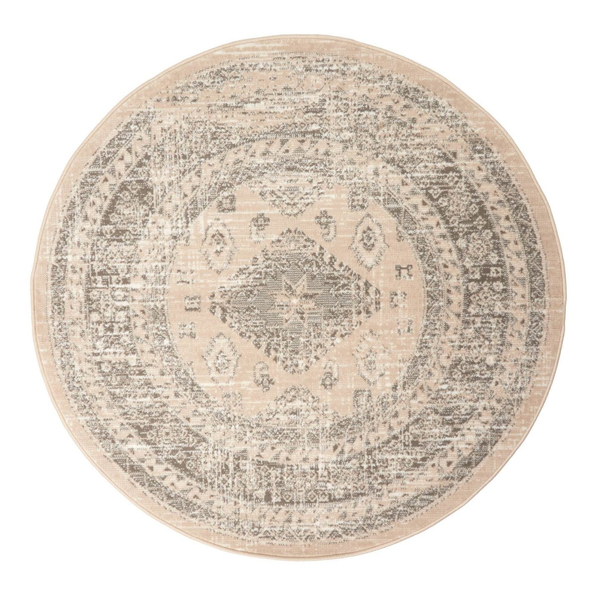 Interieur05 Rond vintage Vloerkleed Aila Zand|Beige - 160 x 160 cm
