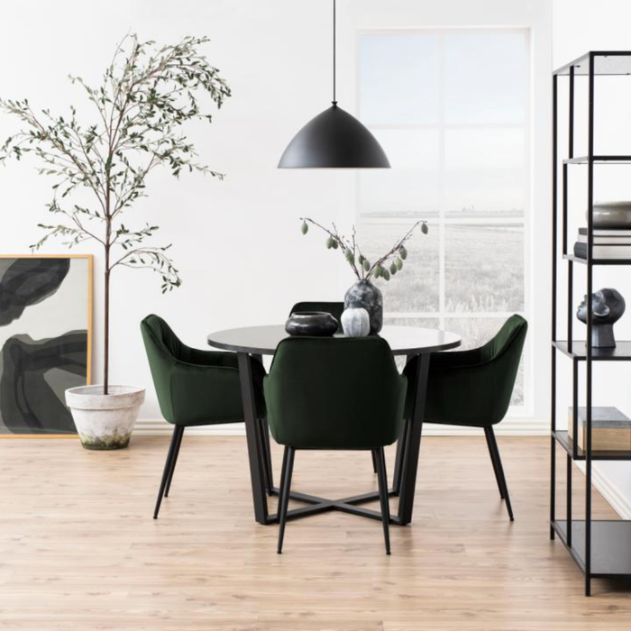 Moala Eetkamerstoel - Set Van 2 - Fluweel Olijfgroen Met Mat Zwarte