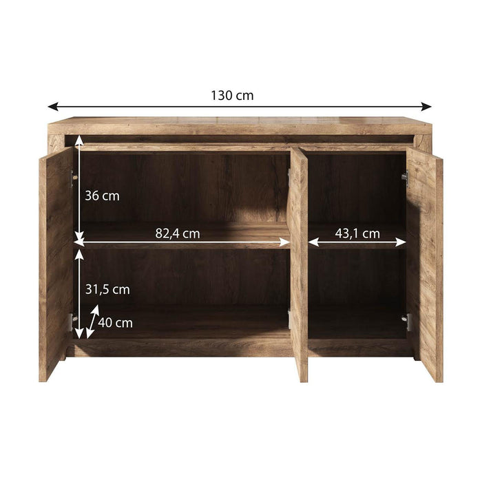 Meubella - Dressoir Monaco - Eiken - Grijs - 130 cm