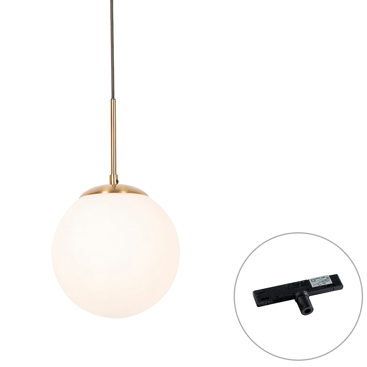 QAZQA Art Deco hanglamp goud met opaal glas incl. rail adapter zwart