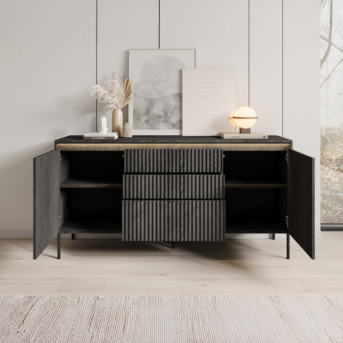 Meubella - Dressoir Timoteo - Mat zwart - 166 cm