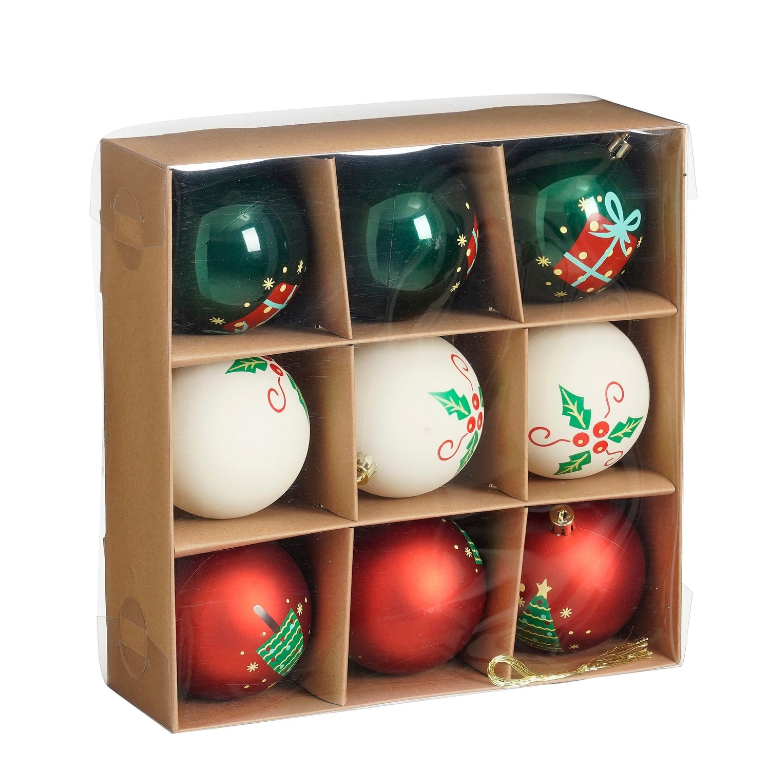 Mica Decorations Kerstballen Set - 9 Stuks - Ø8 cm - Wit, Rood, Groen