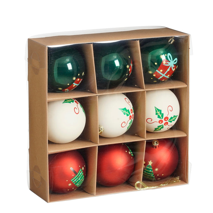 Mica Decorations Kerstballen Set - 9 Stuks - Ø8 cm - Wit, Rood, Groen