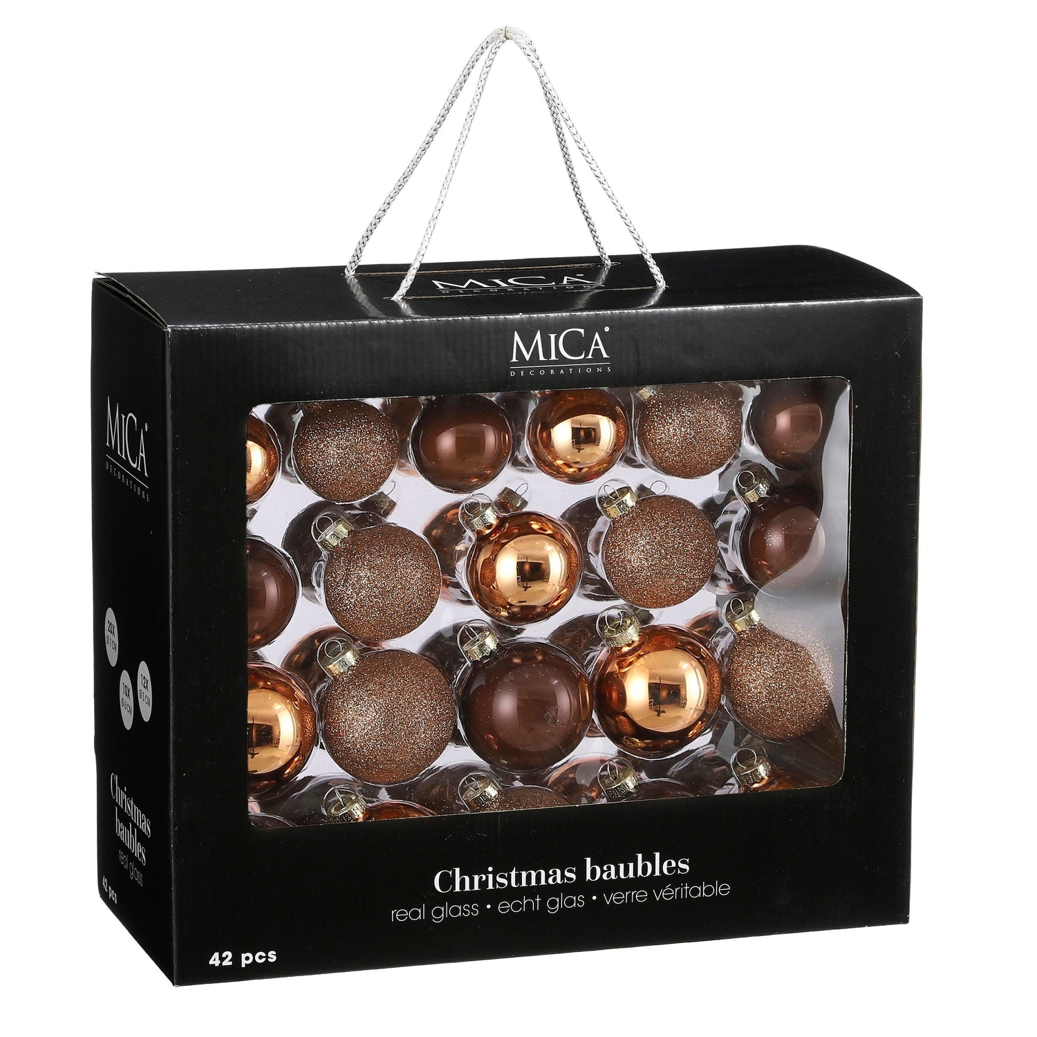 Mica Decorations Kerstballen Set - 42 Stuks - Ø7 cm - Glas - Bruin