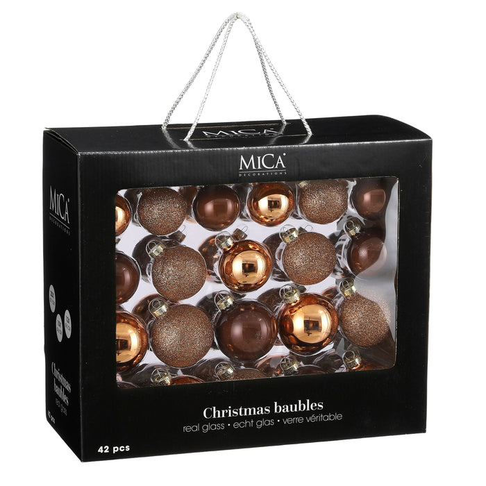 Mica Decorations Kerstballen Set - 42 Stuks - Ø7 cm - Glas - Bruin