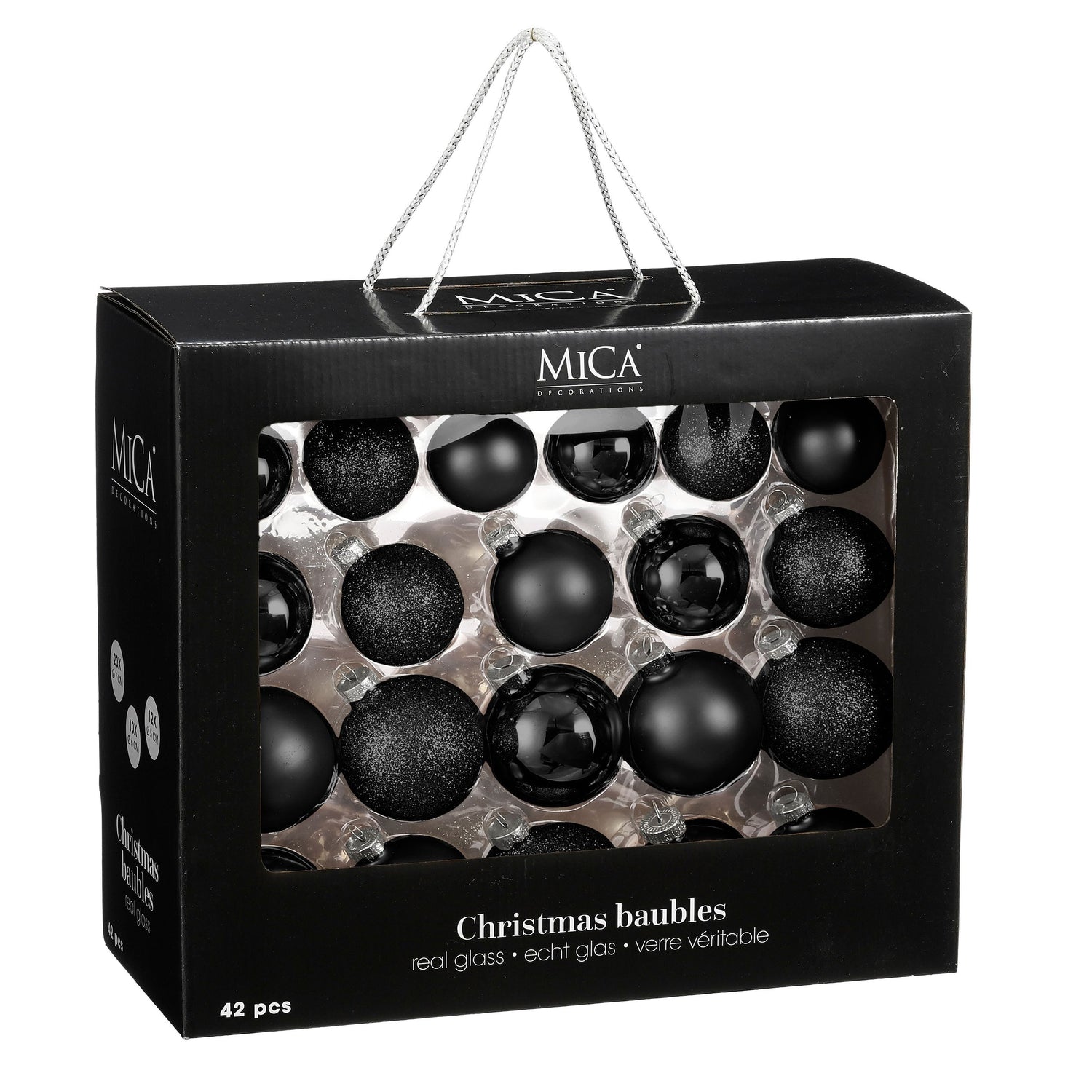 Mica Decorations Kerstballen Set - 42 Stuks - Ø7 cm - Glas - Zwart