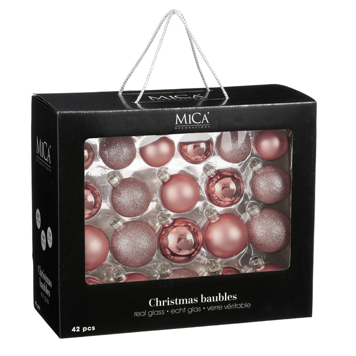 Mica Decorations Kerstballen Set - 42 Stuks - Ø7 cm - Glas - Roze
