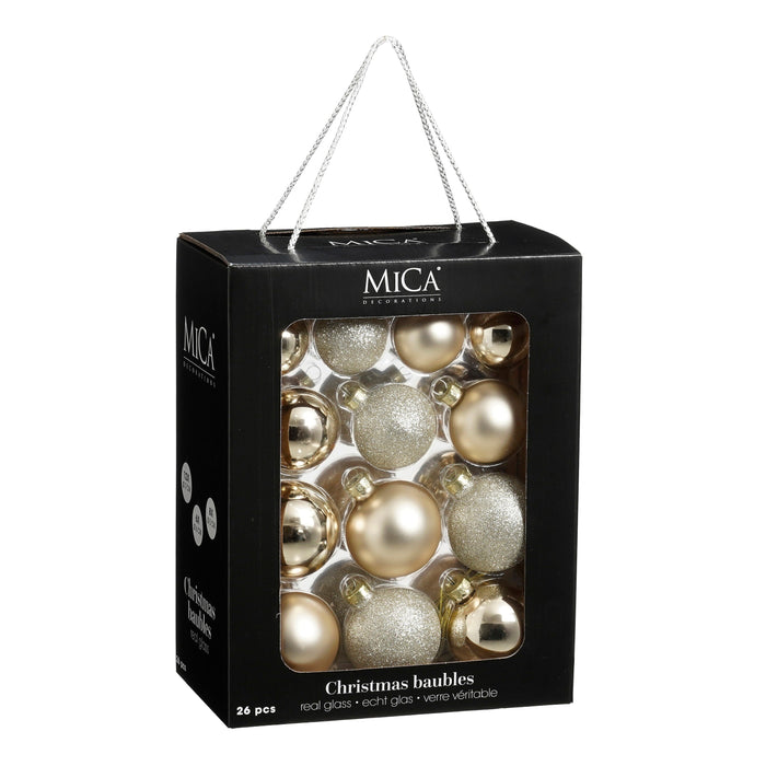 Mica Decorations Kerstballen Set - 26 Stuks - Ø7 cm - Glas - Crème