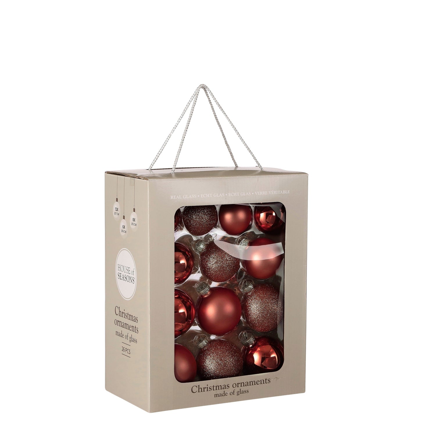 Mica Decorations Kerstballen Set - 26 Stuks - Ø7 cm-Glas-Donkerrood