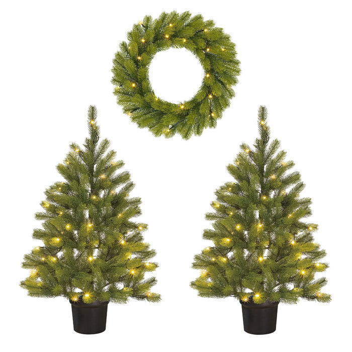 Black Box Trees Nagoya Set van 2 Kerstbomen en 1 Krans - H90 x Ø45 cm