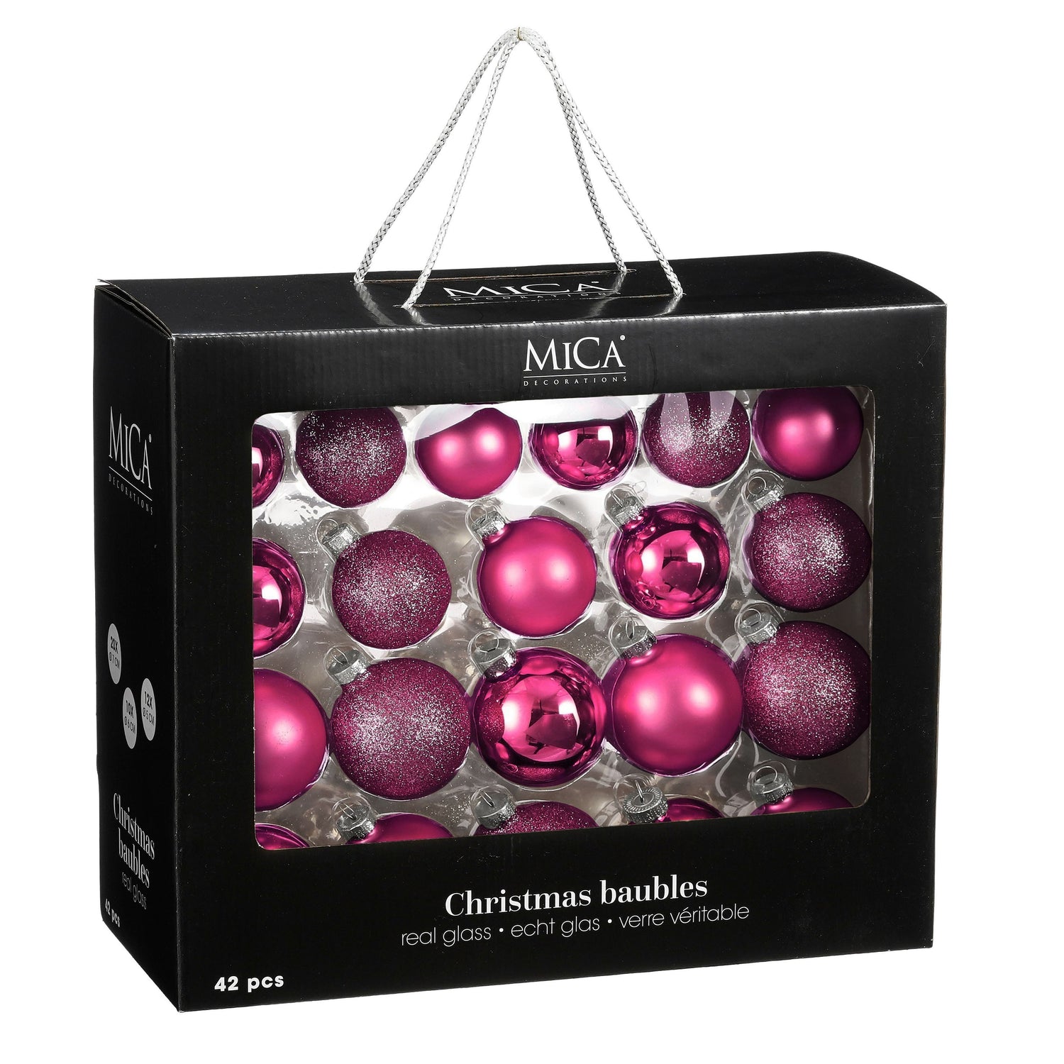Mica Decorations Kerstballen Set - 42 Stuks - Ø7 cm - Glas - Fuchsia