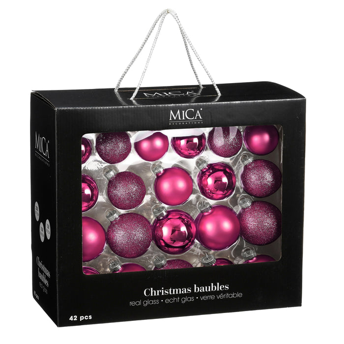 Mica Decorations Kerstballen Set - 42 Stuks - Ø7 cm - Glas - Fuchsia