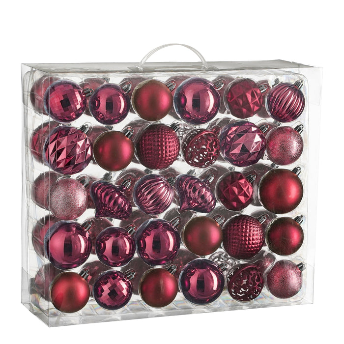 Mica Decorations Kerstballen Set - 60 Stuks - Fuchsia
