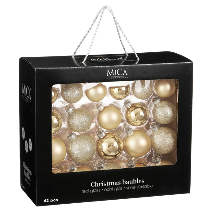 Mica Decorations Kerstballen Set - 42 Stuks - Ø7 cm - Glas - Champagne