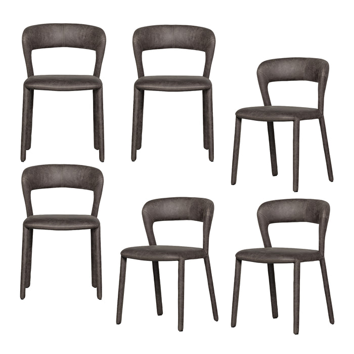 WOOOD Noble Eetkamerstoelen - Leerlook - Zwart|Grijs - Set van 6