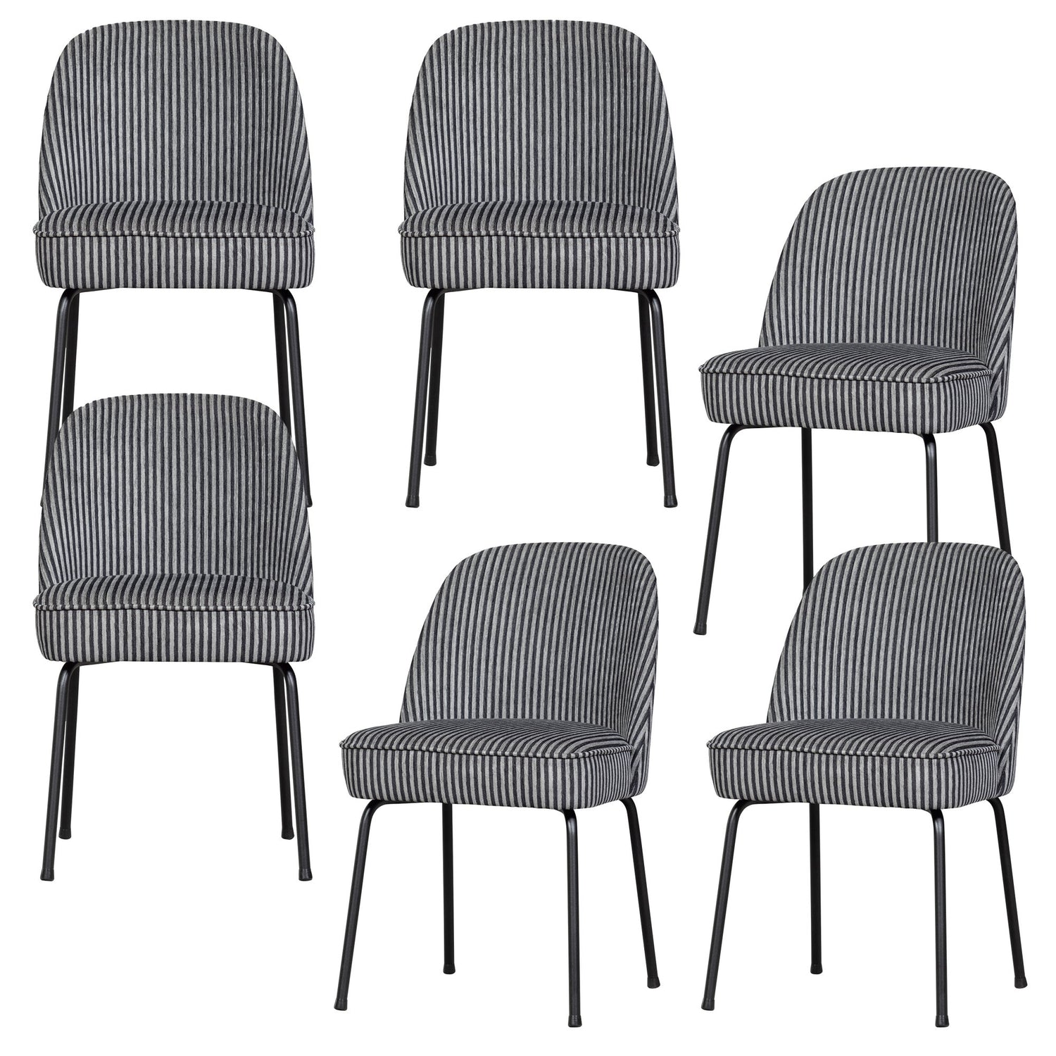 WOOOD Vogue Eetkamerstoelen - Polyester - Zwart|Grijs - Set van 6