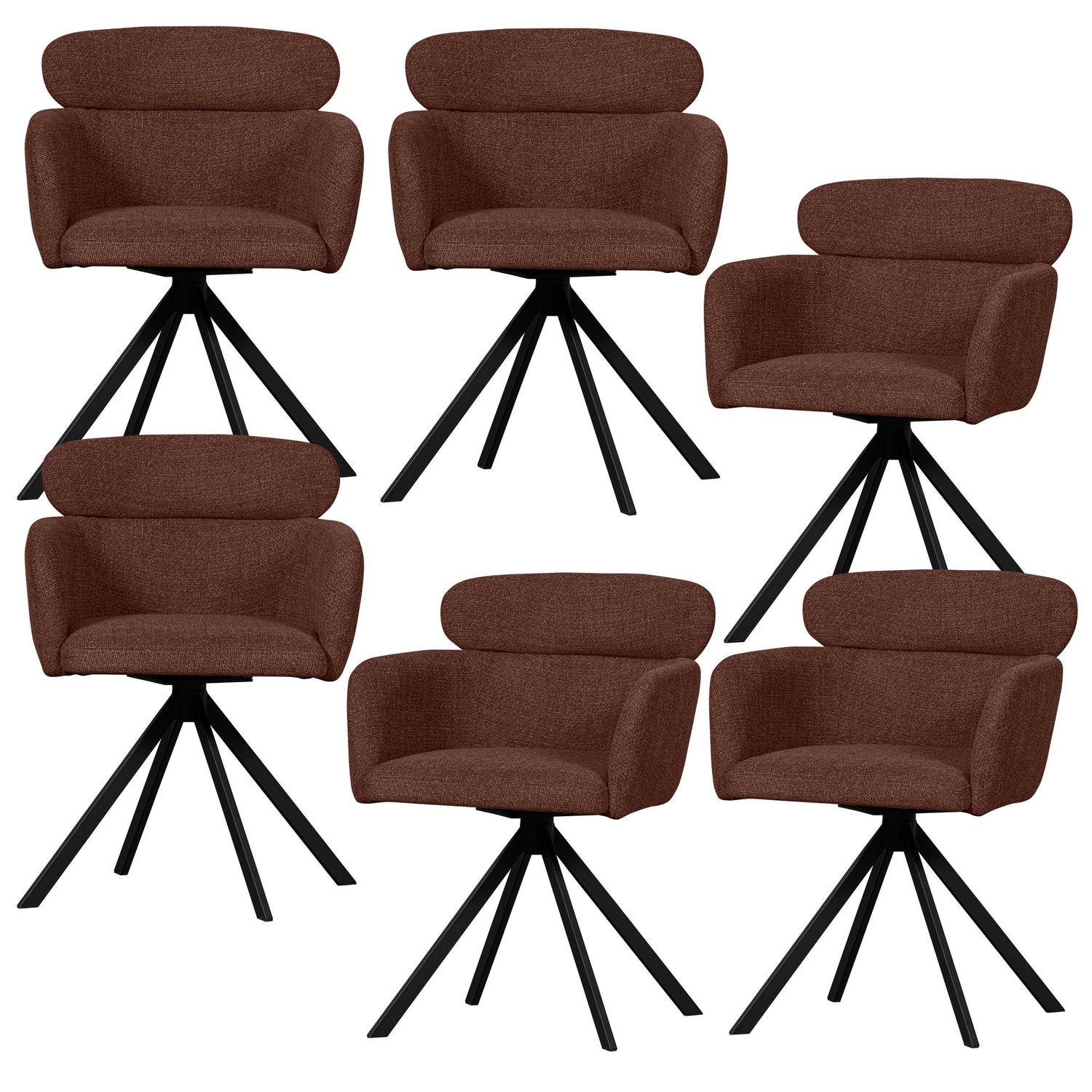 WOOOD Fenne Eetkamerstoelen - Polyester - Chestnut - Set van 6