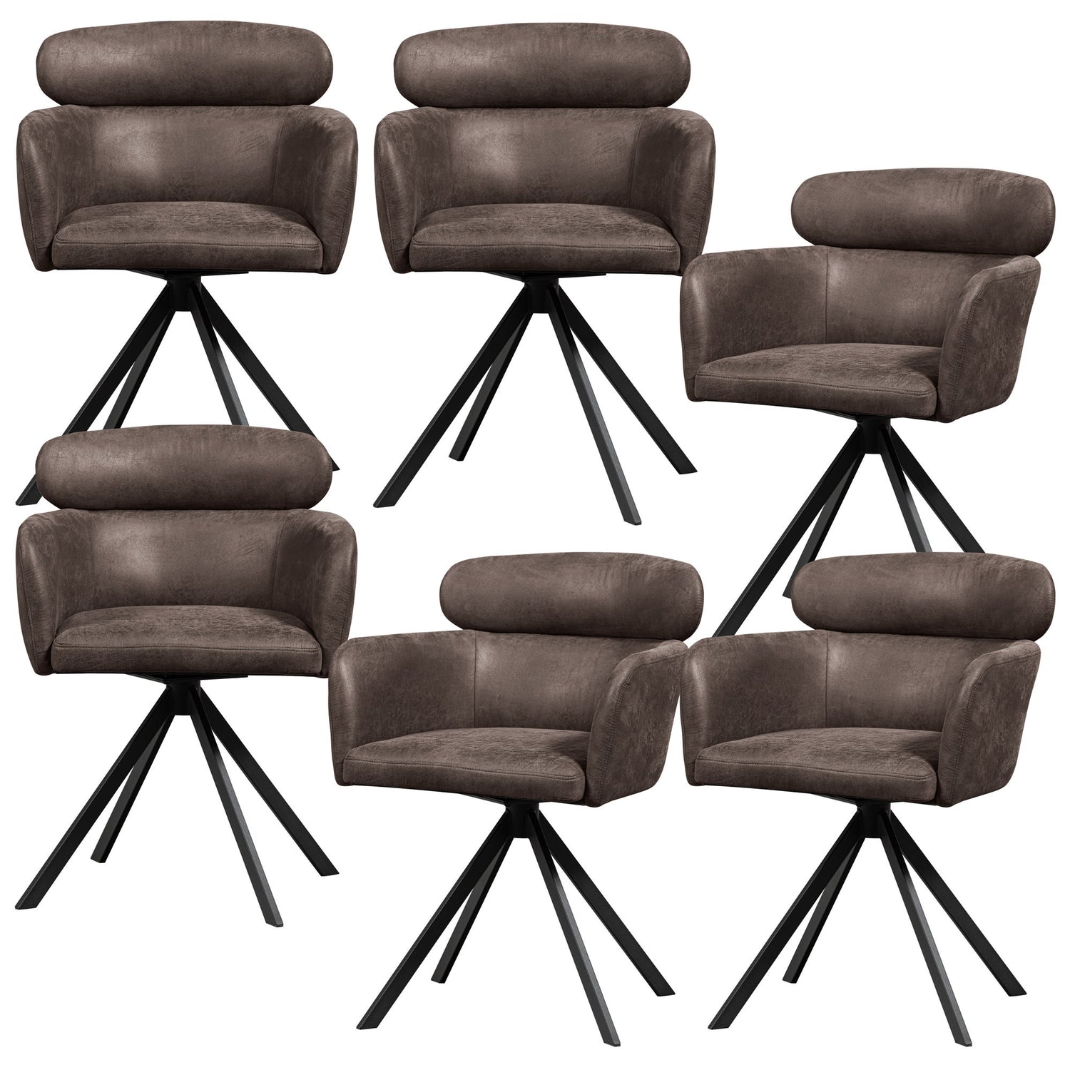 WOOOD Fenne Eetkamerstoelen - Leerlook - Zwart- Set van 6