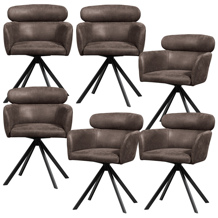 WOOOD Fenne Eetkamerstoelen - Leerlook - Zwart- Set van 6