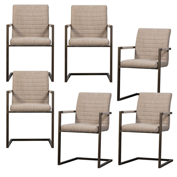 WOOOD Bas Eetkamerstoelen - Geweven Stof - Zand Melange - Set van 6