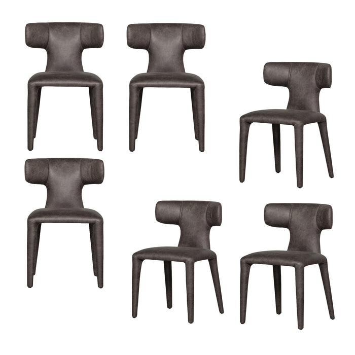 WOOOD Permit Eetkamerstoelen - Leerlook - Zwart|Grijs - Set van 6