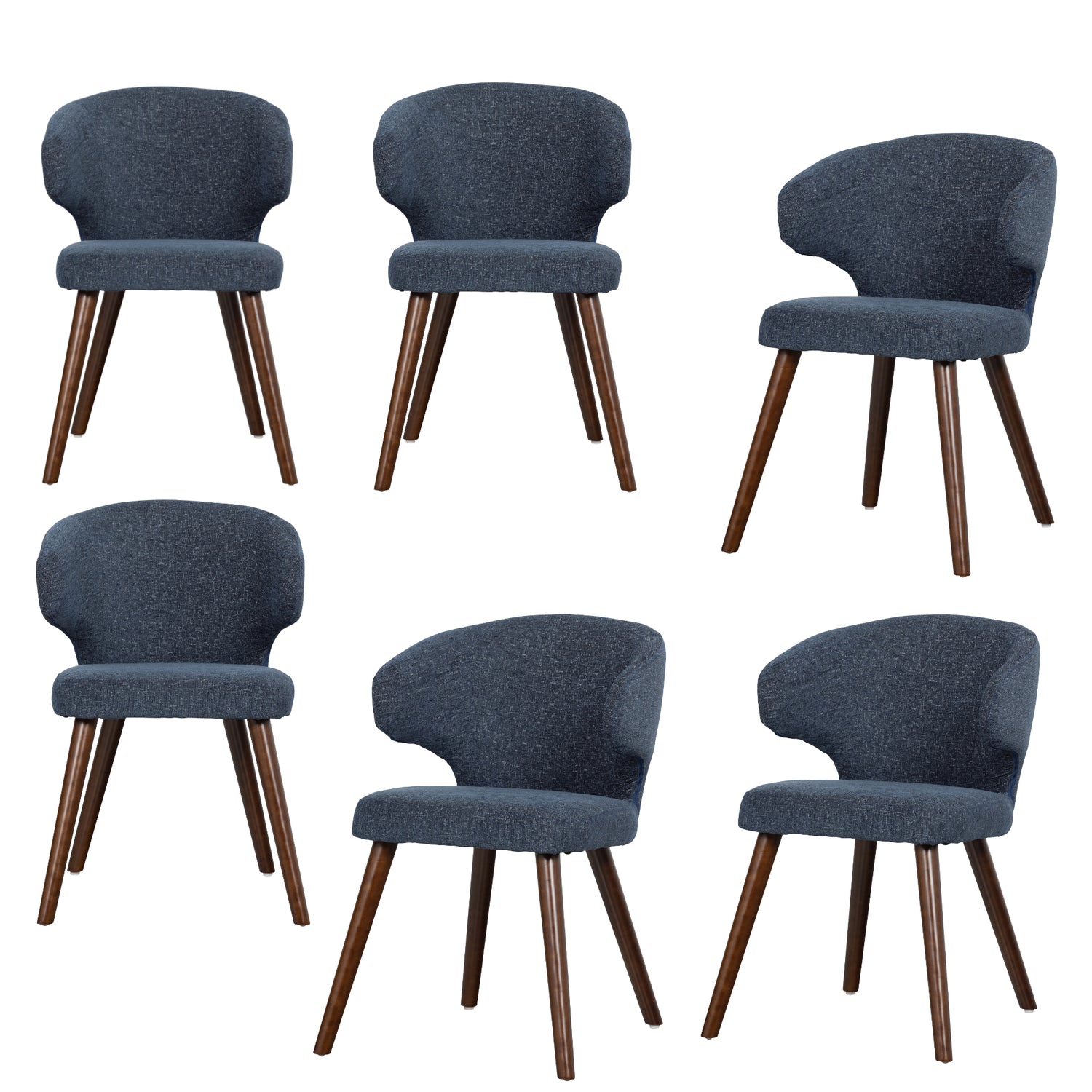 vtwonen Cape Eetkamerstoelen - Stof - Blauw - Set van 6