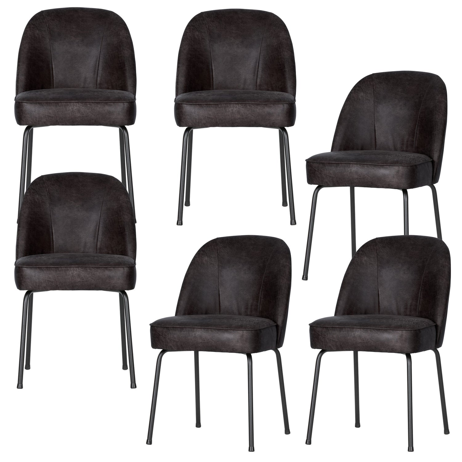 WOOOD Vogue Eetkamerstoelen - Leer - Zwart - Set van 6