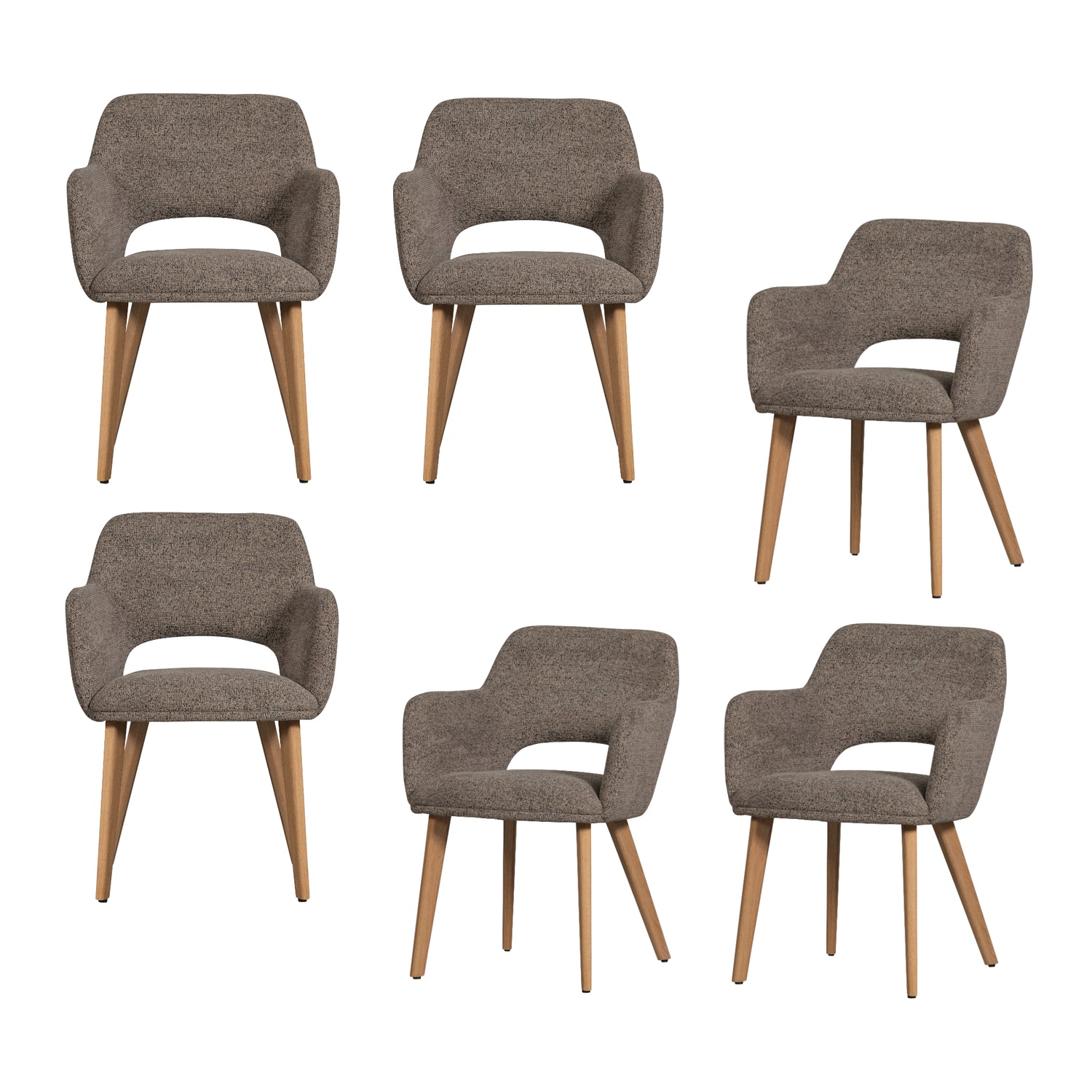 WOOOD Murat Eetkamerstoelen Houten Naturel Poot - Taupe - Set van 6
