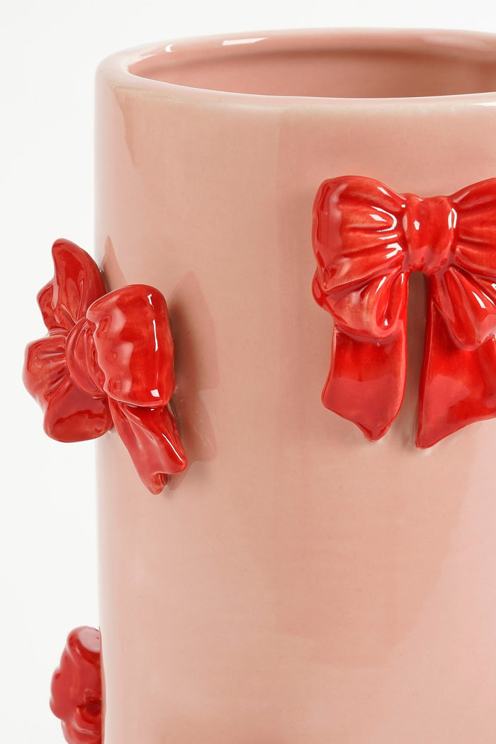 Mica Decorations Vaas - H26 x Ø17 cm - Dolomiet - Rood, Lichtroze