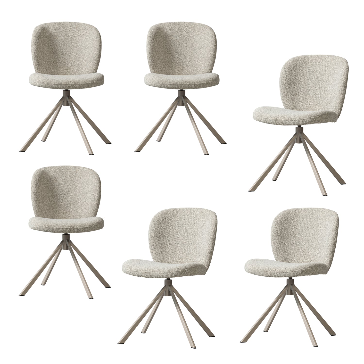 WOOOD Femke Eetkamerstoel - Bouclé - Naturel - Set van 6