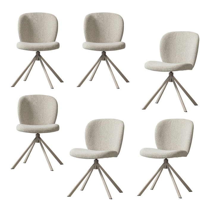 WOOOD Femke Eetkamerstoel - Bouclé - Naturel - Set van 6