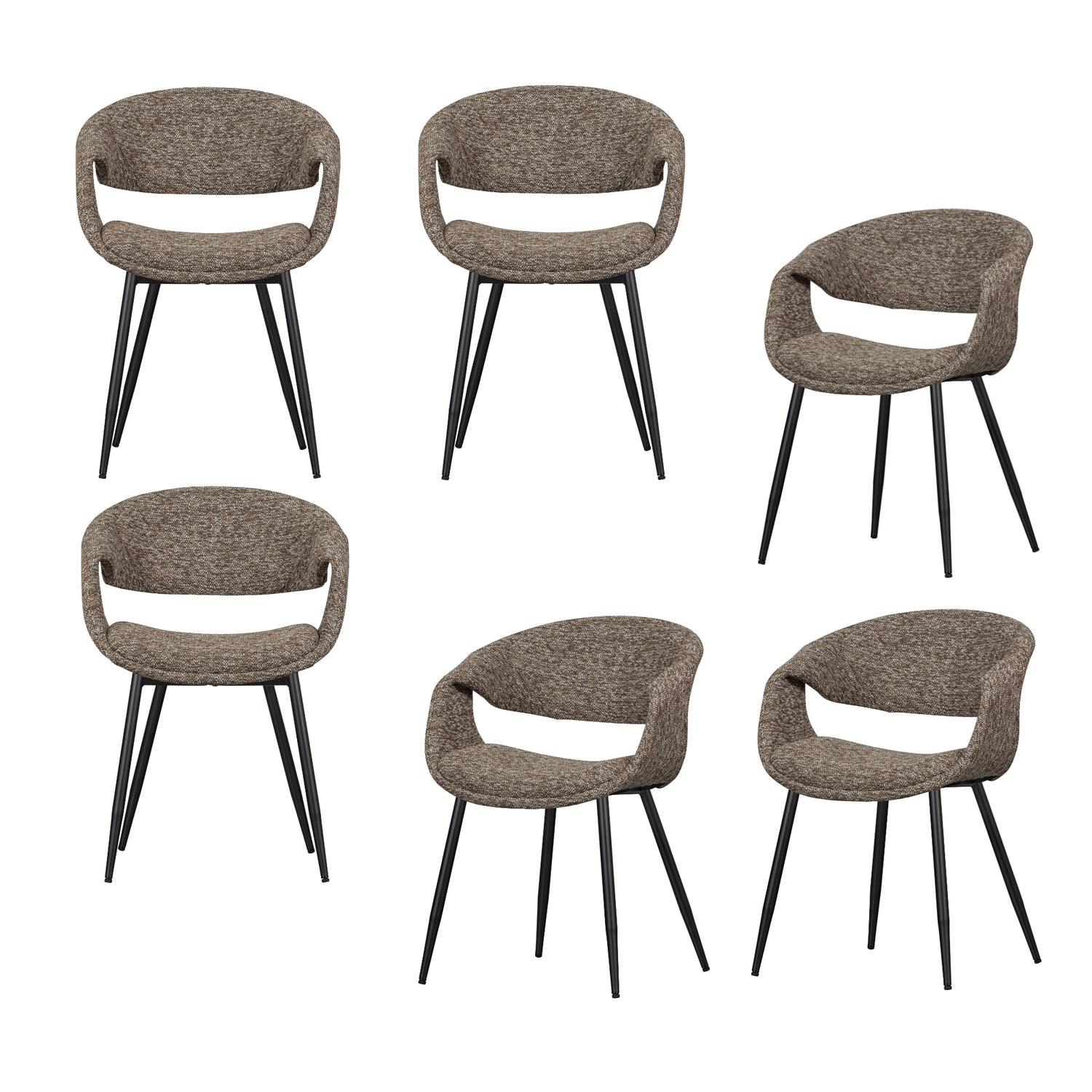 WOOOD Yossi Eetkamerstoelen Metalen Zwarte Poot - Bruin - Set van 6